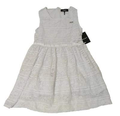 DKNY Girls Sleveless White Lace Dress Size 6 - Image 1 of 4