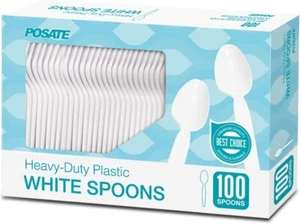 100 Count Plastic Spoons Heavy weight White - Picture 1 of 9