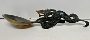 OLD CARVED SHAPED SPOON ASIAN TRIBAL DRAGON FIGURE HANDLE SERVING LADLE - Picture 1 of 11