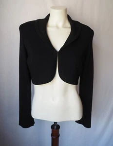 Elana Made In USA Virgin Wool Cropped Evening Jacket Shrug Santana Knit Black S - Picture 1 of 9