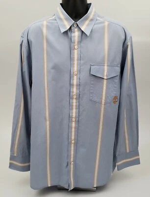 Timberland Men's Long Sleeve Shirt Size XL Blue w/ Orange White Stripes - Image 1 of 4