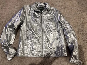 Lauren Ralph Lauren Metallic Nylon Activewear Silver Jacket WOMEN Size S - Picture 1 of 9