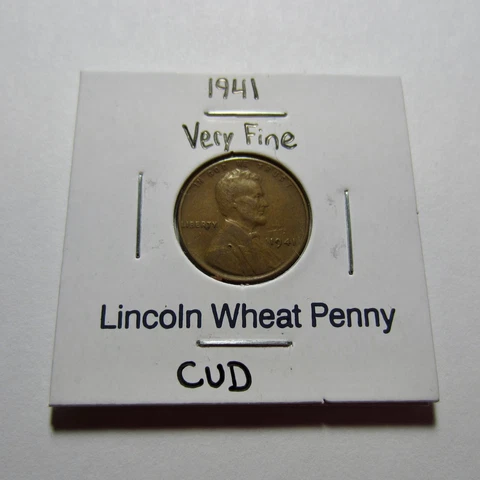 1941 Lincoln Wheat Cent Die Break Retained CUD Error Very Fine VF Rare Cover