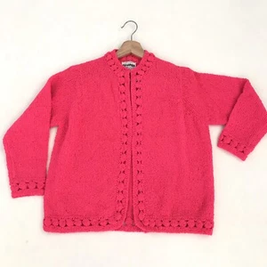 Vintage Rosanna Hand Loomed Cardigan Sweater British Hong Kong Bright Pink S M - Picture 1 of 8