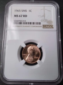 :1965 SMS 1C LINCOLN CENT NGC MS-67-RD BRIGHT-SHINE-RED LOW-POP HIGHEST-GRADES  - Picture 1 of 2