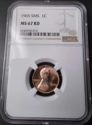 :1965 SMS 1C LINCOLN CENT NGC MS-67-RD BRIGHT-SHINE-RED LOW-POP HIGHEST-GRADES  - Image 1 of 2