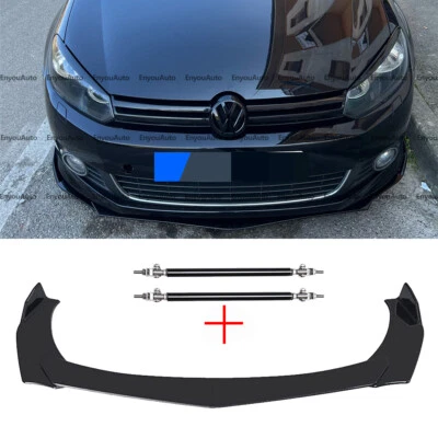 For Volkswagen Golf MK5 MK6 MK7 Front Bumper Lip Spoiler + Strut Rods Black - Image 1 of 4