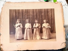 Antique Photo Herbert Randall Little Girls Singing White Gowns Ann Arbor Studio