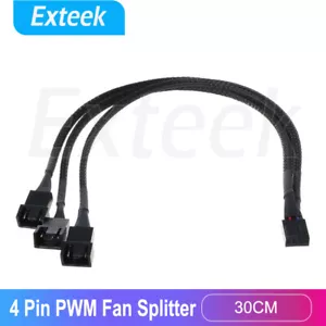 1 To 3 Way Splitter Sleeved 4-Pin PWM Connector Fan Extension Cable - Picture 1 of 4