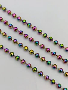 304 Stainless Steel Rainbow Ball Chain, Colourful, 4mm Balls, By Metre - Picture 1 of 1