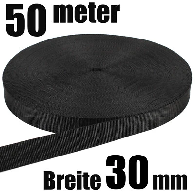 SCHWARZ ★ 30 MM / 50 METER ★ PP STARK Gurtband Taschengurt Taschenband - Bild 1 von 4