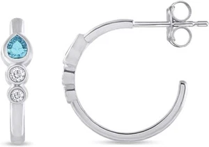 1/10ct Natural Diamond & Simulated Birthstones Hoop Earrings 925 Sterling Silver - Picture 1 of 5