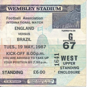 TICKET: Inglaterra v Brasil (Amistoso @ Wembley) 1987 - Imagen 1 de 1