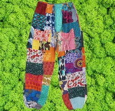 Women Harem Pant, Multicolor Women Elastic Waist Cuffed Ankles Length Pant S/M/L