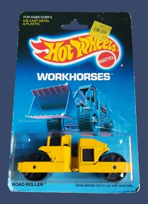 Hot Wheels 1987 CAT ROAD ROLLER Workhorses Series Yellow #3853Black Roller 1:64 - Image 1 of 4