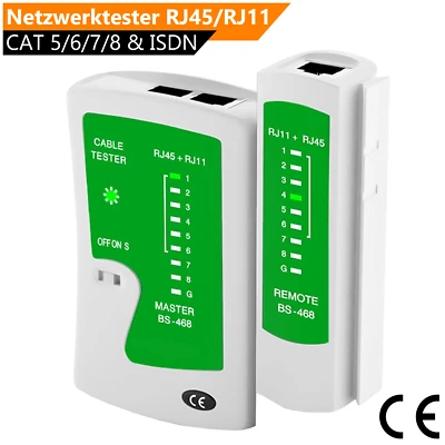 Netzwerktester RJ45/11 LAN Kabel Tester Netzwerk Prüfer ISDN DSL, CAT 4/5/6/7/8 - Bild 1 von 4