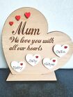 Personalised Mum Heart Plaque. Mother Gift. Family Name Sign