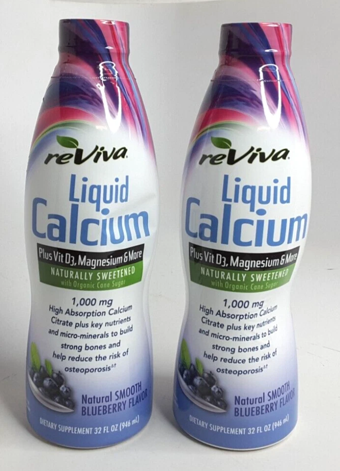 ReViva Liquid Calcium Plus Vit D3 Magnesio, Sabor Arándano 32oz, (2 PACK) Foto 1 de 4