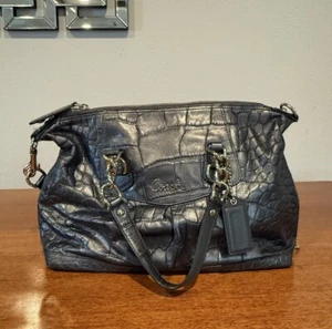 Coach Ashley Croc Embossed Leather Satchel Silver Slate Gray Beautiful Purse - Picture 1 of 11