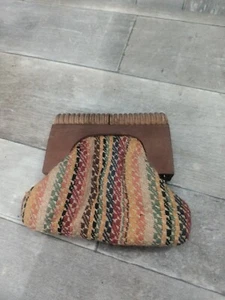 Vintage 1970s Wooden Handle Clutch Purse CoinHandbag Retro Groovy - Picture 1 of 4