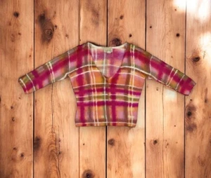 90s ANGORA PINK PLAID CROPPED SWEATER L - Picture 1 of 14