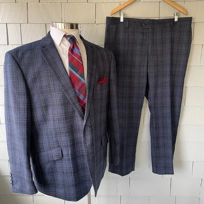 TRAJE HOMBRE Azul a Cuadros Lana Ligera Completamente Forrado Para Hombre 2 piezas Traje Elegante Talla 48S Foto 1 de 4