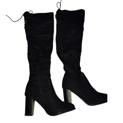 Charlotte Russe Mujer NUEVAS con Etiquetas y Caja Negro Gamuza Sobre la Rodilla Botas - talla 9 Foto 1 de 4