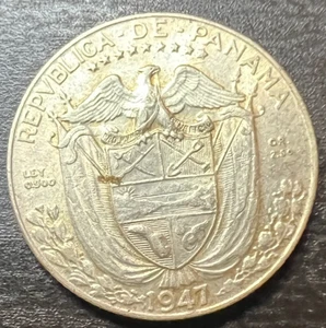 1947 Panama 1/10 Balboa .900 Silver Coin XF - Picture 1 of 2