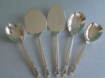 GEORG JENSEN BELLOTA ESTERLINA ~ 5 SERVIDORES GRANDES ~ PASTEL ENSALADA BAYAS CAZUELA PASTEL Foto 1 de 4