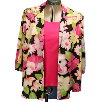 Camisa Gloria Lance Floral Metálico Acento Botón Cami Incorporada Manga 3/4 PL Foto 1 de 4