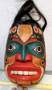 Large Wood Tribal Style Mask - hand carved & painted - cool Hair & art, decor - Picture 1 of 10