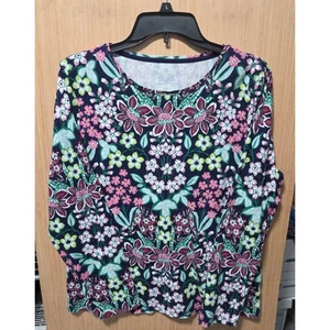 Talbots Size XLP Ladies Floral Print Long Sleeve Top Crew Neck Blouse - Picture 1 of 4