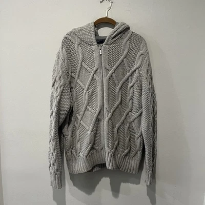 Zegna Sport Wool Sweater Men’s XL Gray Cable Knit Cardigan Full Zip Hooded - Image 1 of 4
