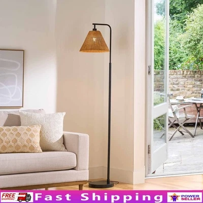 70 Inch Metal Floor Lamp Woven Rattan Shade Foot Switch Home Lighting Decor New - Image 1 of 4