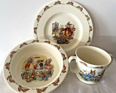 Vintage Royal Doulton BUNNYKINS Baby Plate Mug Bowl trio England bone china cup - image 1 of 4