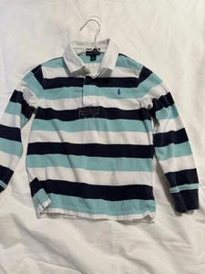 Polo Ralph Lauren Kids' Rugby Shirt Aqua/white/Navy, Size 6 - Picture 1 of 3