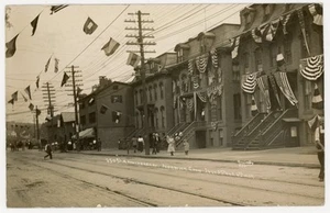 Norwich Connecticut 250th Anniv Celebration parade & decorations 1909 RPPC view - Picture 1 of 2