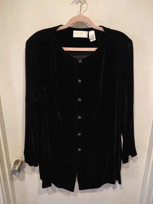 Elizabeth By Liz Claiborne Long Black Velvet Button Front Jacket Sz 16 Gothic  - Image 1 of 4