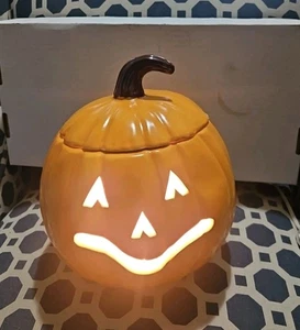 Vintage Keramik Leucht Jack O Laterne Halloween Kürbis Orange  - Bild 1 von 10