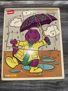 Vintage Playskool Barney The Dinosaur  Wooden Puzzle 1993 8 pieces USA - Picture 1 of 2