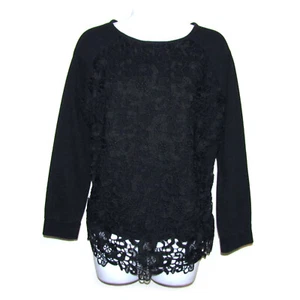 Adrianna Papell Women's Top Tunic Sweatshirt Sz Small Black Floral Crochet Lace - Picture 1 of 7