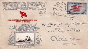1940 USS Arizona BB-39, Commander Battleship Div 1 to Oak park, IL ... (N8853) - Picture 1 of 2