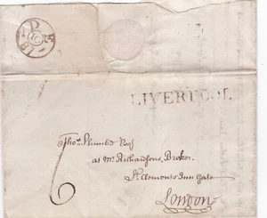 1787 LIVERPOOL NAME-STAMP ON LETTER BY WILLIAM ROWE TO ST CLEMENTS INN GATE - Picture 1 of 3