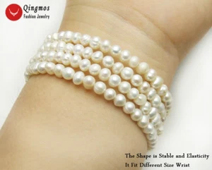 Natural 4-5mm White Round Pearl Steel Wire Wrap Bracelet for Women Jewelry b441 - Picture 1 of 6