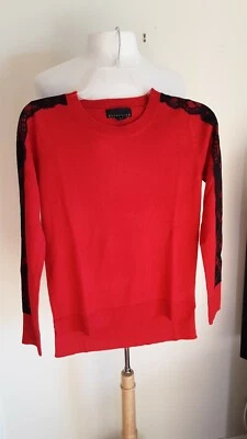 atención mujer rojo cuello redondo suéter con encaje negro en mangas XS Foto 1 de 4