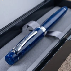 RARA penna stilografica anni 90 PILOT personalizzata LEGANCE marmo blu oro bianco 14 carati pennino M - Foto 1 di 9