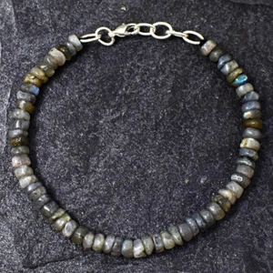 45.00 Cts Natural 7 Inches Long Round Shape Labradorite Beads Bracelet NK 48E179 - Picture 1 of 2