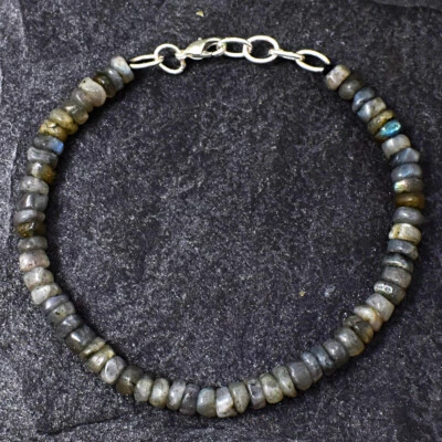 45.00 Cts Natural 7 Inches Long Round Shape Labradorite Beads Bracelet NK 48E179 - Image 1 of 2
