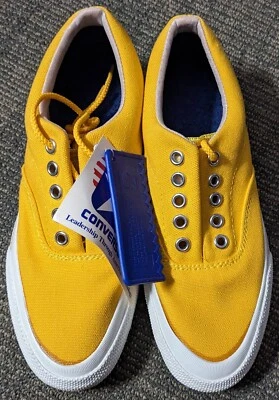复古匡威黄色帆布运动鞋男孩 3 美国滑手柄标签全新未使用 — 第 1/4 张图片