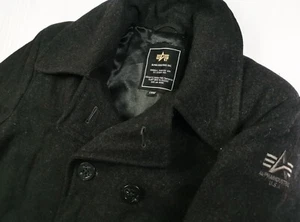 *HOT UNISEX ALPHA INDUSTRIES DOUBLE BREAST BUTTON BLACK WOOL PEA Coat L (*Fit M) - Picture 1 of 15